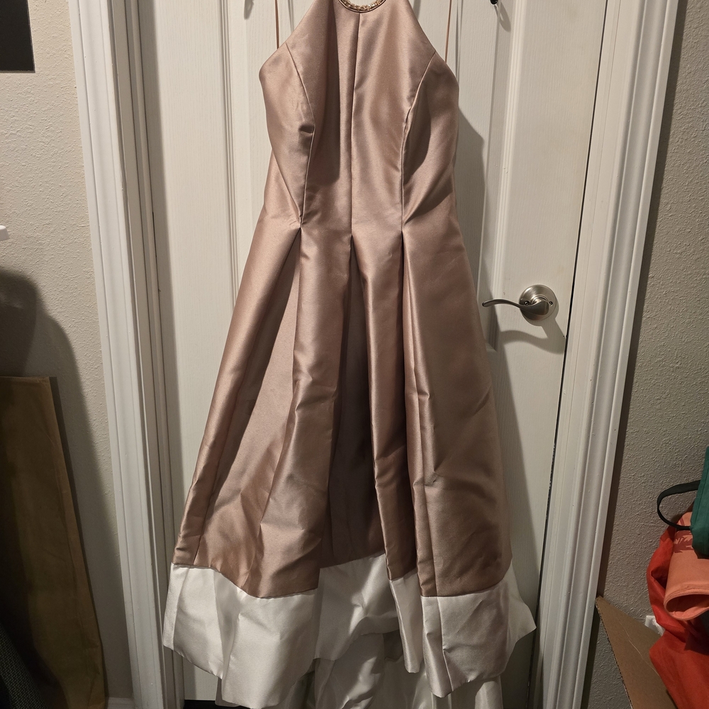 Carmen Marc Valvo Blush/Nude Satin Dress Label Detail